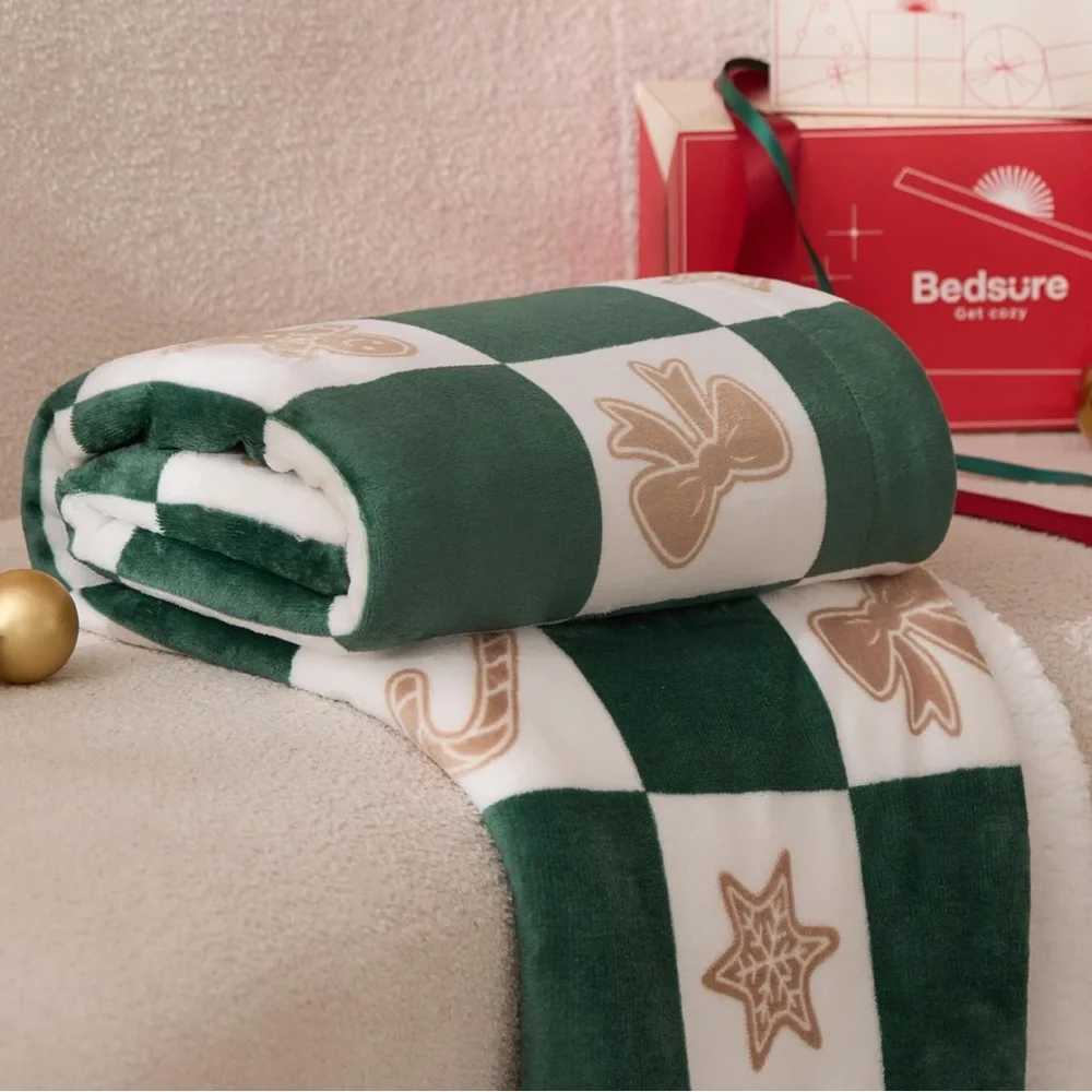 Festive Green and Tan Holiday Throw Blanket